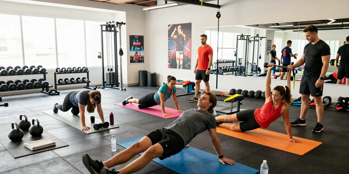 Fitness-Enthusiasten in einem modernen Gym bei der Anwendung von Deus Medical Produkten.