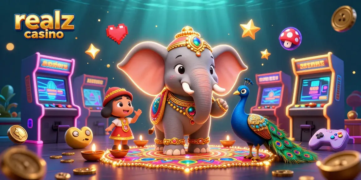 Experience the excitement of realz casino with vibrant characters and gaming elements in an enchanting scene.
