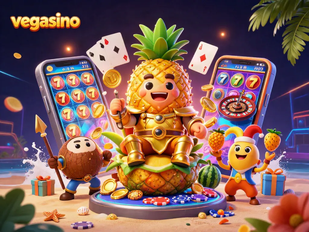 Experience the excitement of vegasino with our lively casino scene featuring the golden pineapple king.