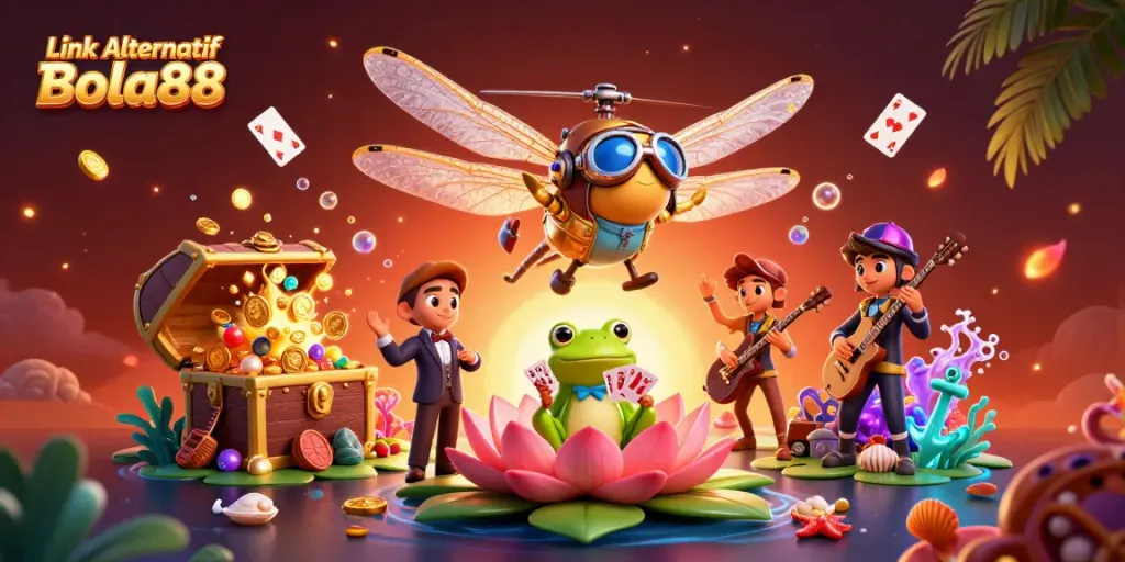 Engage in thrilling gameplay with Link Alternatif Bola88 featuring dynamic characters and vibrant casino elements.